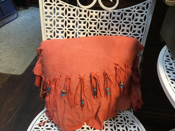 Hand made beautiful lamb suede pillow with beads